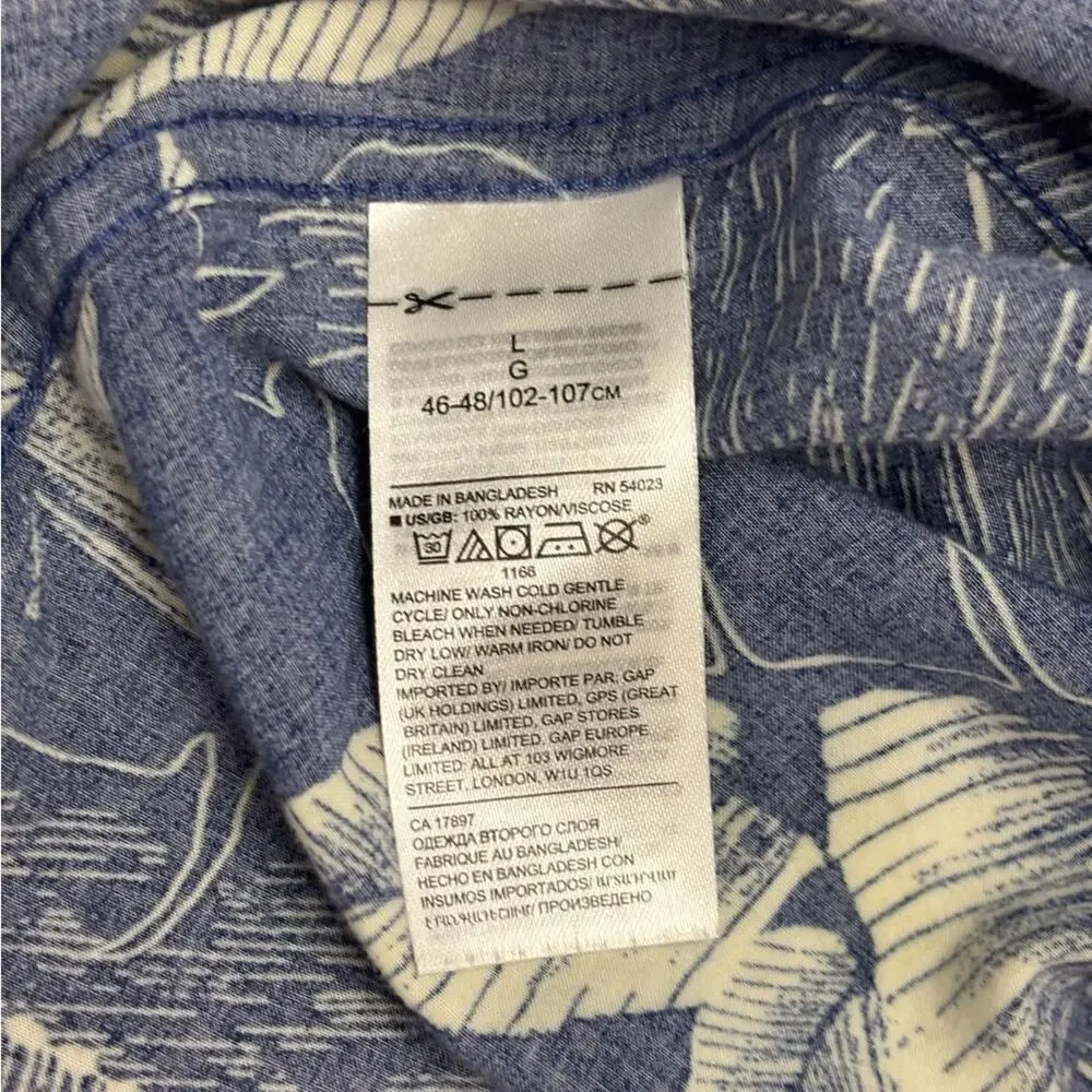 Banana Republic Blue and Cream Leaf Print Men's Shirt Slim Fit Size Large